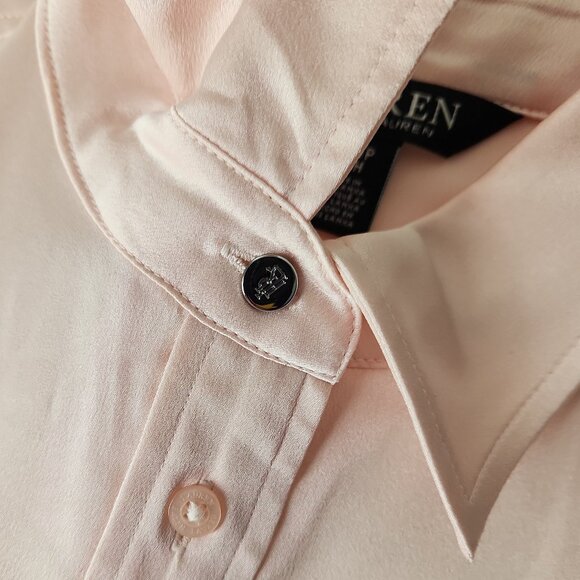 Ralph Lauren Satin Pink Charmeuse Shirt Button Down Blouse top XS black label - Picture 5 of 13